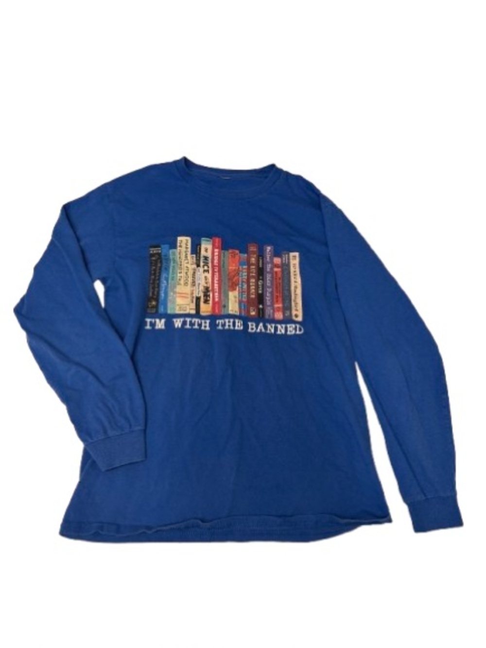 Blue Long-Sleeve Graphic Tee - "I'm With The Banned"